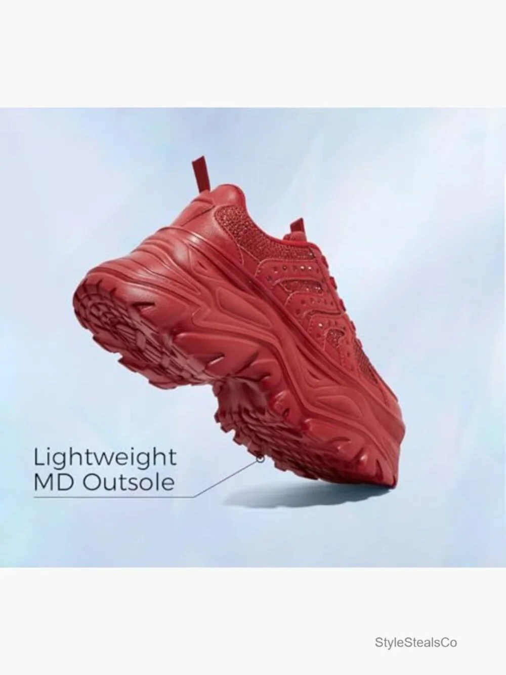 Rhinestone Chunky Platform Sneakers, 3.74 Inch Heel, Lace-Up Walking Shoes - Picture 6 of 7